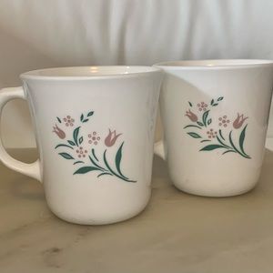 Corningware Pink White Floral Vintage Tea Cups Set of 2